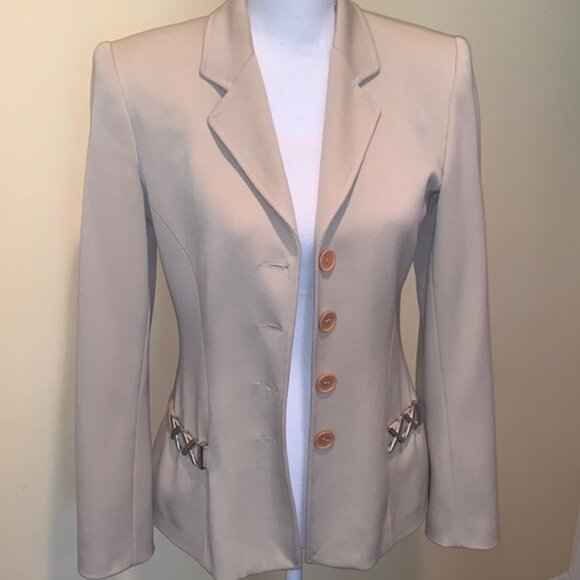 VERTIGO Paris Light Tan Blazer Signature Buckles Lined Career Elegant Vintage S - Picture 1 of 9